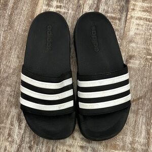 Adidas Black and White Striped Slides